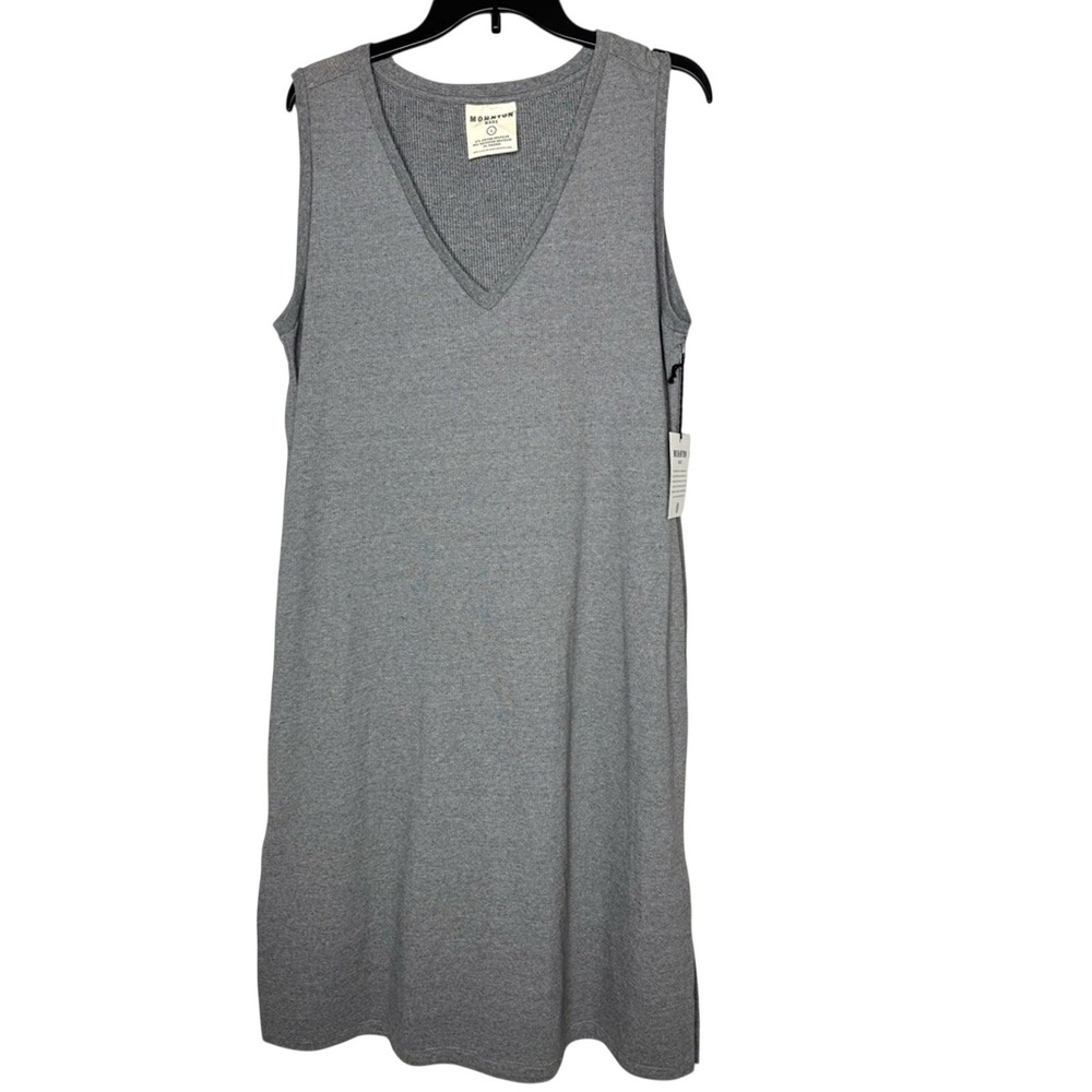 Mohnton Womens Textured Gray Sleeveless Midi Dress Sz L Minimalist‎ Coastal